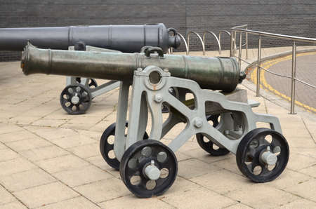 Old cannon inside museum Royal Armouries in Leedsの写真素材