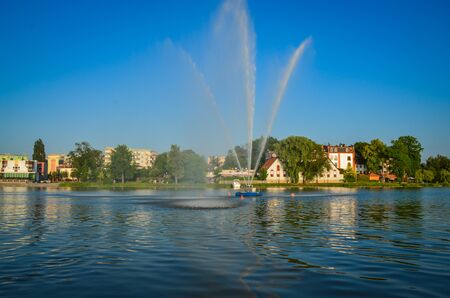 The lake Jeziorak water jet in Ilawa Polandの写真素材