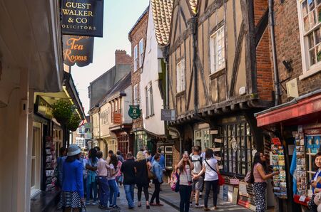 York-UK June-2016,  Photo shows tourists visiting popular streets and buildings in oldest part of York in England.のeditorial素材