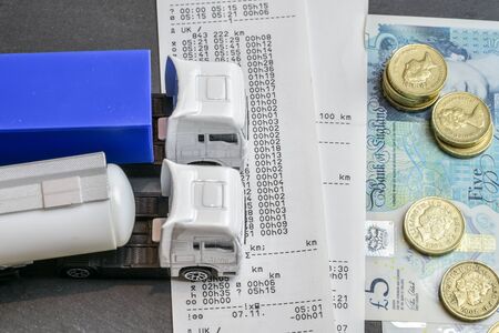 Digital tachograph printed day shift with  lorry and cash