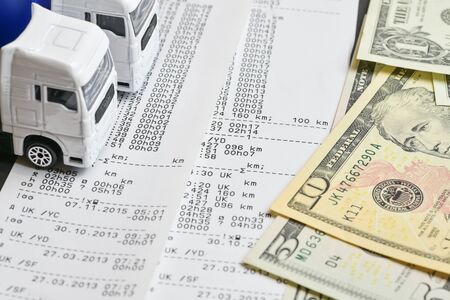 Digital tachograph printed day shift with  lorry and cash