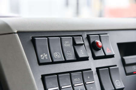 Dashboard push buttons detail, off road in focus