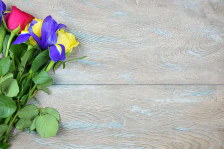 Colorful  flower borders on white or gray background. Can add your text.の写真素材