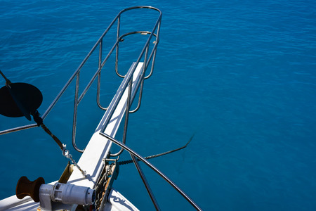Beautiful view from a bow of yacht at Mediterranean Sea near Turkeyの写真素材