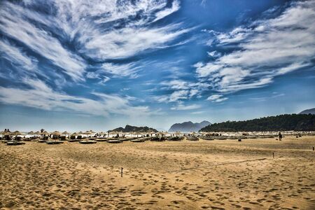 Tropical sandy beach in Turkey in sunny dayの写真素材
