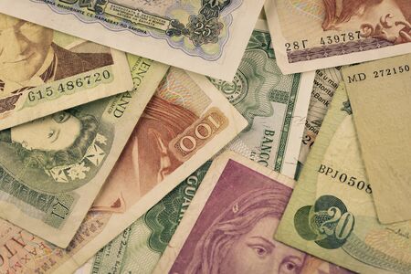 Old banknotes International currencies inactive circulationの写真素材
