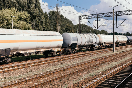 Cistern cargo with gas or oil transportation by railroadの写真素材