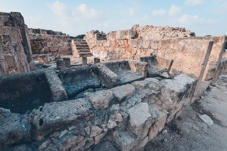Ruins of the ancient Greek and Roman city of Paphos. Famous, archeology. Cyprus Island