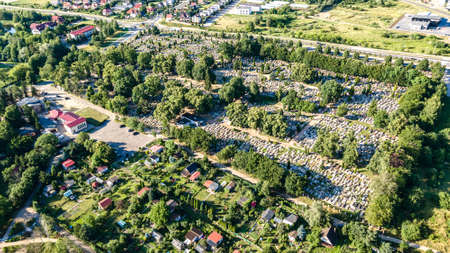Aerial view of a cementry captured by drone in Ilawa town, Polandの写真素材
