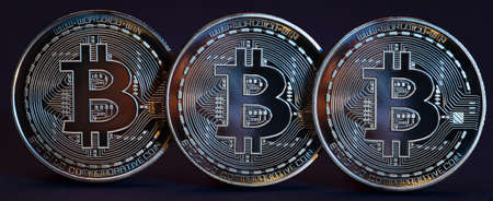 Golden Bitcoins digital currency, financial industry, Black background banner