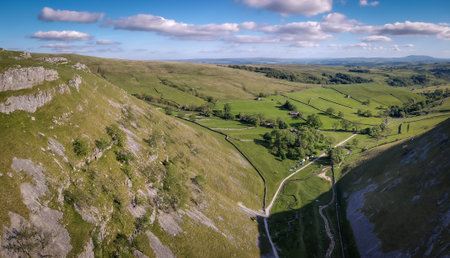 A beautiful vista accross English countryside, photo panorama taken from a droneの写真素材