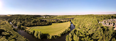 A beautiful vista accross English countryside, photo panorama taken from a droneの写真素材