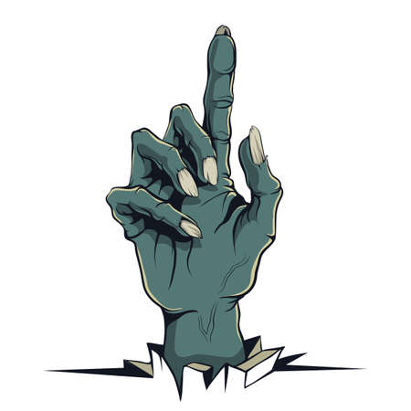 Vector graphics, illustration in the style of a comic zombie hand pointing upのイラスト素材