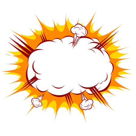 vector illustration of an explosion in the style of cartoon comics, white cloud of smoke in the...
