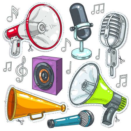 Vector illustration, icons speaker, microphone and speakers.のイラスト素材