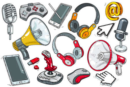 doodle hand drawing set of gadget concept. vector illustration.のイラスト素材