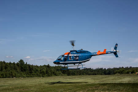 Sports airfield with runway and Helicopter on lawn in Wenden