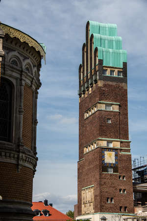 The wedding tower as a landmark in Darmstadtの写真素材