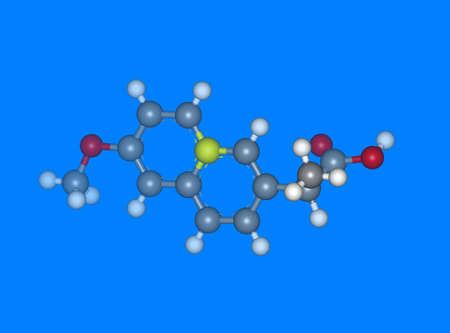 Naproxene molecular model with atomsの写真素材