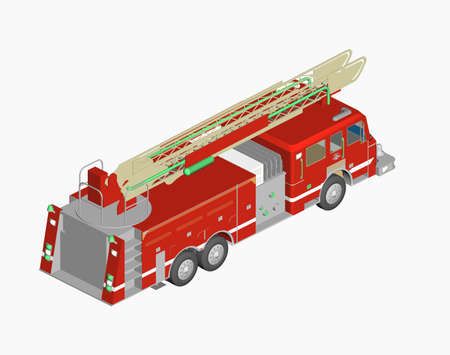 red fire engine with large ladderの写真素材