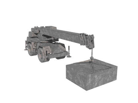 heavy crane lifts concrete block