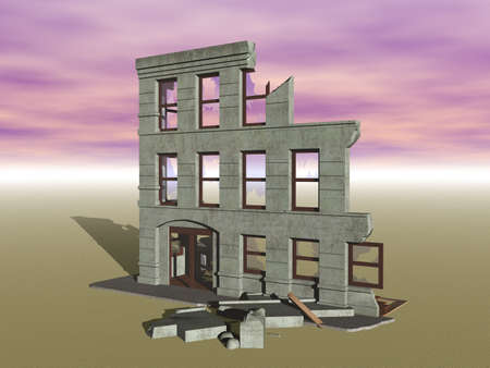 sunken ruin of a multi-story house