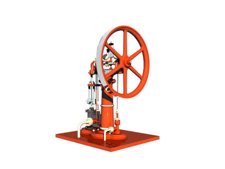 red industrial machine with flywheel