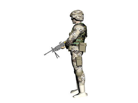 Soldier with camouflage helmet and weaponの写真素材