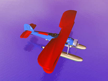 red seaplane with swimming skids