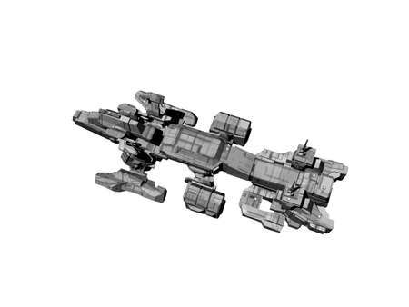 futuristic spaceship hovers in space