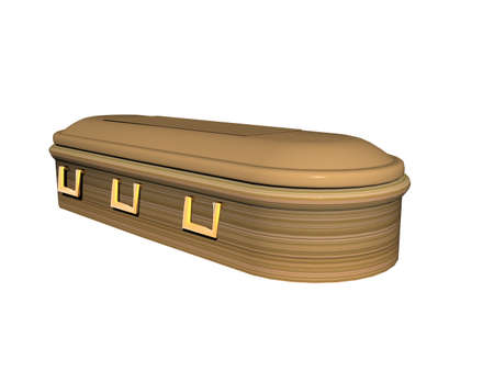 wooden coffin with rounded corners and fittingsの写真素材