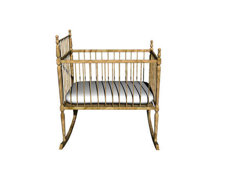 wooden baby cradle in the nurseryの写真素材