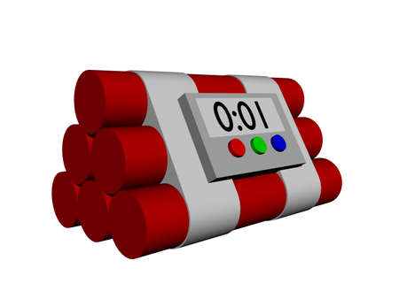 connected dynamite bars with detonator and clock