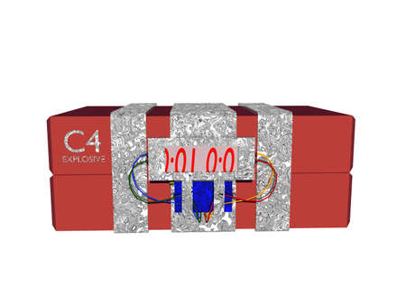 connected dynamite bars with detonator and clock