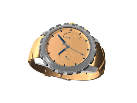 gold men's wristwatch with dialの写真素材