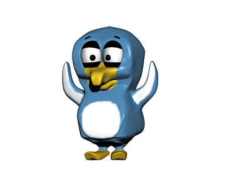 blue cartoon penguin wavingの写真素材