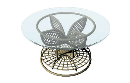 round table with glass top on metal frameの写真素材