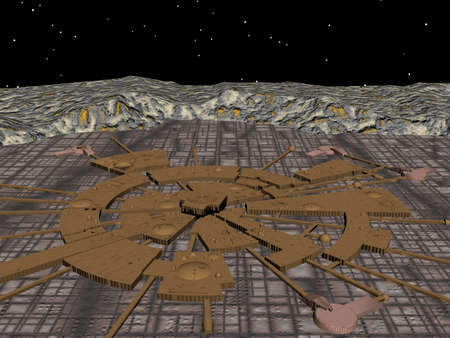 Spaceship landing base on alien planetsの写真素材