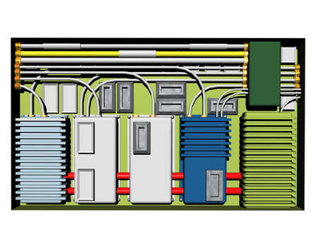 Distribution box with lines and cables