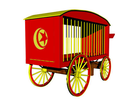 red circus coach with bars for animal transportの写真素材