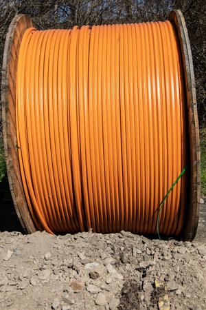 Copper cables for laying and networking along the roadsideの写真素材
