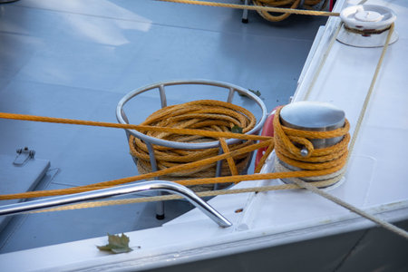Ship is anchored to the quay with ropes