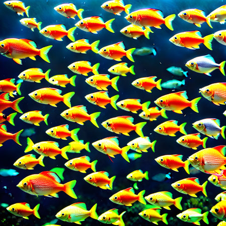 colorful fish swim in swarms in the seaの素材