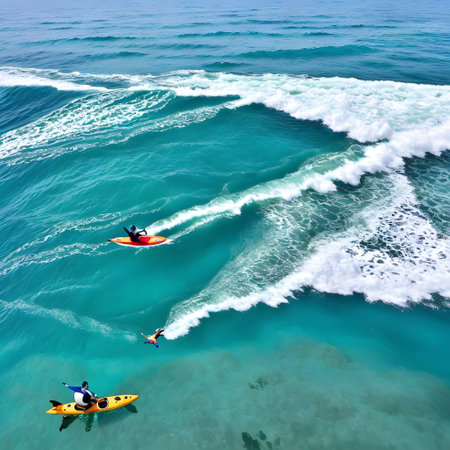 Red sports boats race with engine power through the surging waterの素材