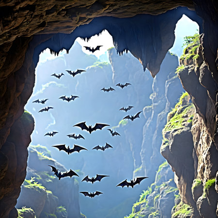 Nocturnal bats flutter through the skyの素材