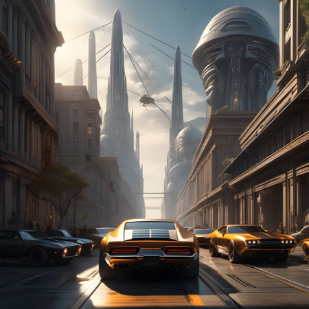 Car avalanches move across the streets of the big cityの素材