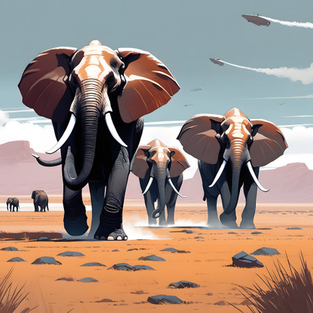 African elephants in the savannaの素材