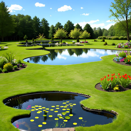 wide landscape with trees and lakeの素材