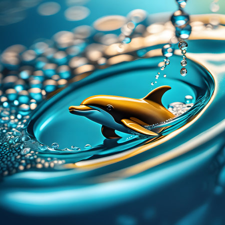 A school of dolphins swims around in the seaの素材