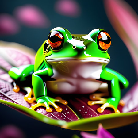 colored frog is sitting in natureの素材